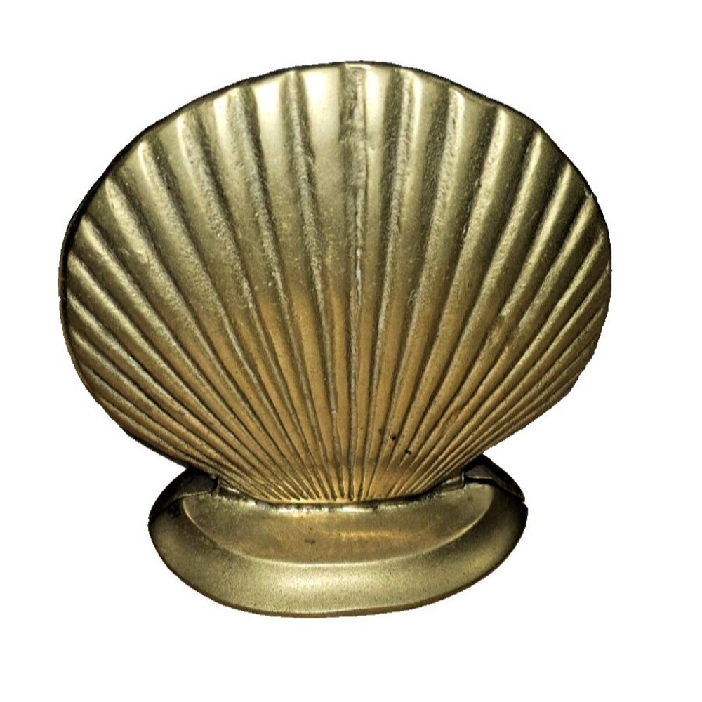 Vintage Brass Seashell Bookend Candle Mid Century Coastal Nautical Shell Decor